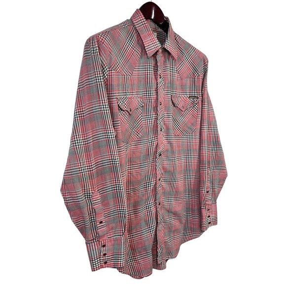 Vintage Genuine Roebucks Western Shirt Mens L Red Plaid Pearl Snap Rodeo Ranch - Picture 5 of 8